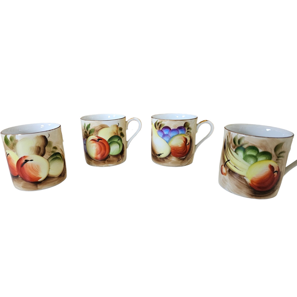 Set of 4 Hand Painted Cups Japan Signed KATO